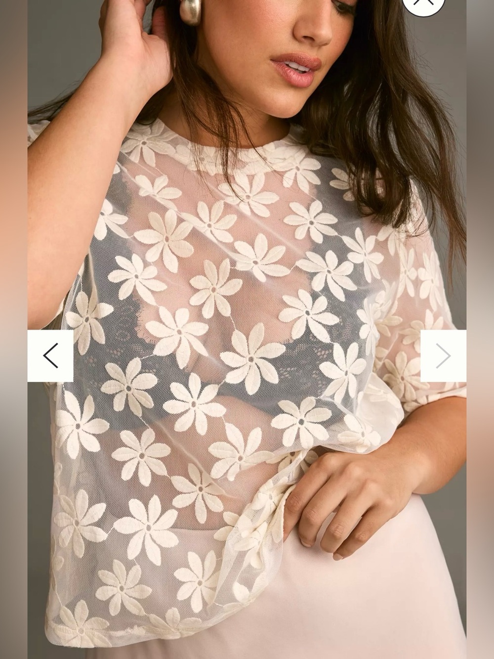 Anthropologie Porridge Clothing Floral Embroidered Mesh Top 3X